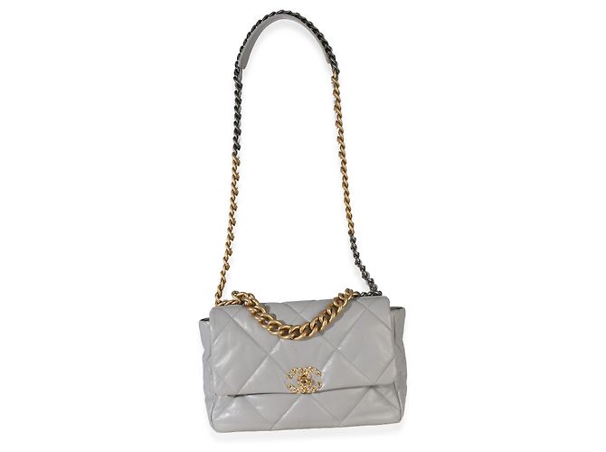 Chanel 19 Flap Bag aus gestepptem grauen Lammleder, groß Braun - Ansicht 5