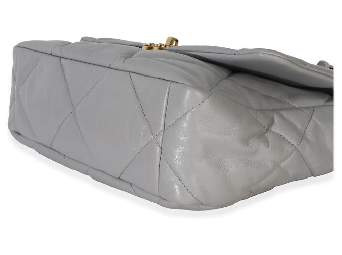 Chanel 19 Flap Bag aus gestepptem grauen Lammleder, groß Braun - Ansicht 6