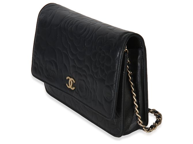 Portafoglio con catena in agnello nero con camelia Chanel - vista 3