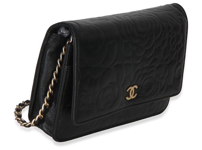 Portafoglio con catena in agnello nero con camelia Chanel - vista 4