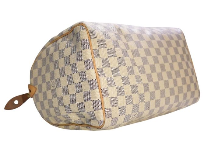 Louis Vuitton Speedy 30 Damier Azur N41533 LV White Canvas Handbag Dust Bag Damier ebene - vista 11