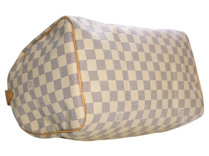 Louis Vuitton Speedy 30 Damier Azur N41533 LV White Canvas Handbag Dust Bag Damier ebene - vista 14