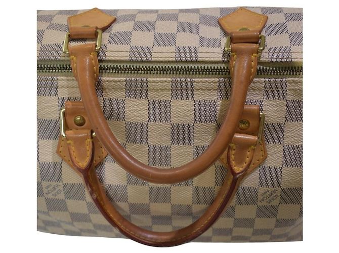 Louis Vuitton Speedy 30 Damier Azur N41533 LV White Canvas Handbag Dust Bag Damier ebene - vista 16