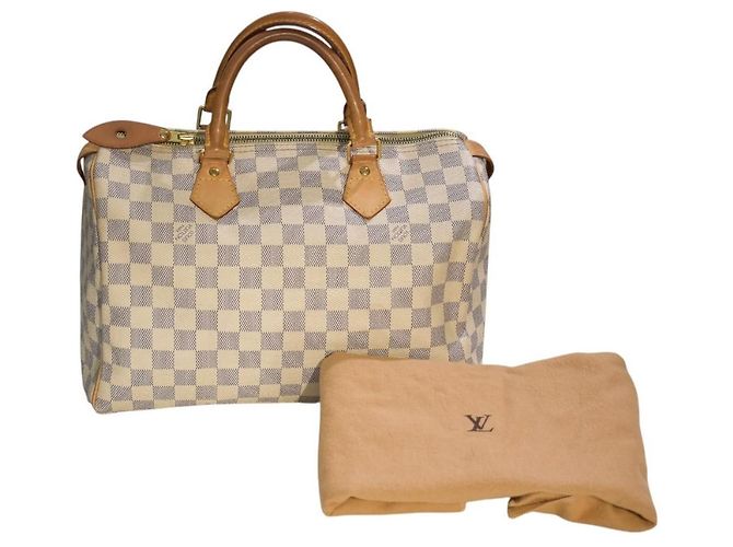 Louis Vuitton Speedy 30 Damier Azur N41533 LV White Canvas Handbag Dust Bag Damier ebene - vista 18