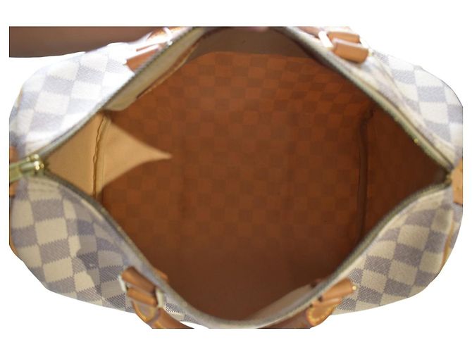 Louis Vuitton Speedy 30 Damier Azur N41533 LV White Canvas Handbag Dust Bag Damier ebene - vista 19