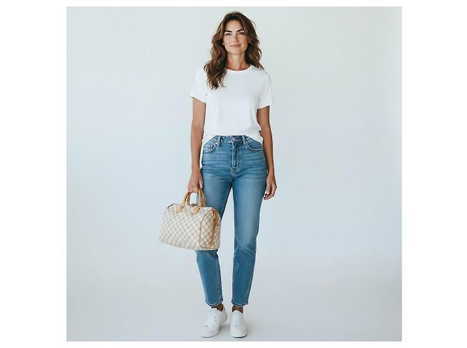 Louis Vuitton Speedy 30 Damier Azur N41533 LV White Canvas Handbag Dust Bag Damier ebene - vista 2