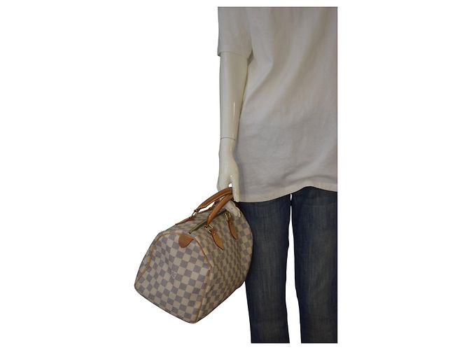 Louis Vuitton Speedy 30 Damier Azur N41533 LV White Canvas Handbag Dust Bag Damier ebene - vista 20