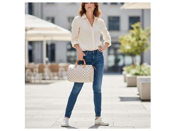 Louis Vuitton Speedy 30 Damier Azur N41533 LV White Canvas Handbag Dust Bag Damier ebene - vista 5