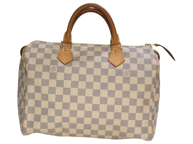 Louis Vuitton Speedy 30 Damier Azur N41533 LV White Canvas Handbag Dust Bag Damier ebene - vista 6