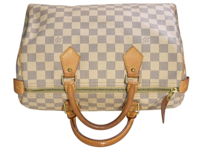 Louis Vuitton Speedy 30 Damier Azur N41533 LV White Canvas Handbag Dust Bag Damier ebene - vista 9