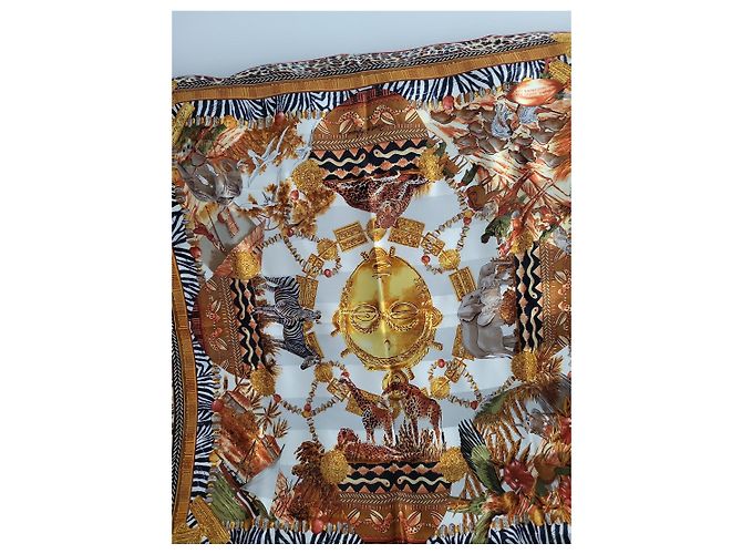 Autre Marque André Claude Canova Seidentuch Animal Print Braun Schwarz Weiß Golden Leopardenprint - Ansicht 2