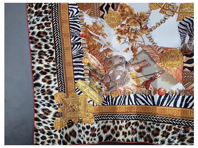 Autre Marque André Claude Canova Seidentuch Animal Print Braun Schwarz Weiß Golden Leopardenprint - Ansicht 3