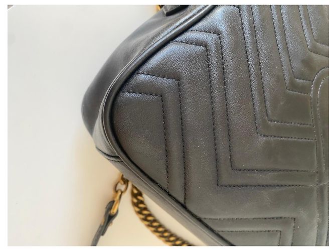 Gucci Marmont Borsa a Tracolla in Pelle Nera Nero - vista 11