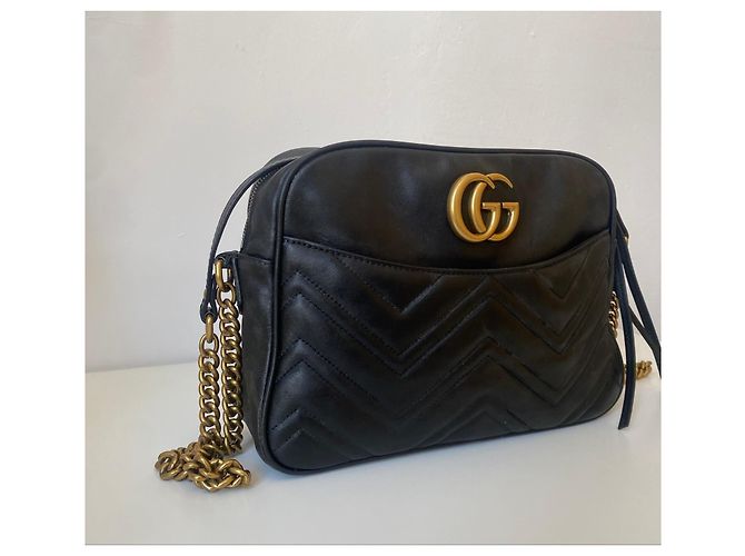 Gucci Marmont Borsa a Tracolla in Pelle Nera Nero - vista 2