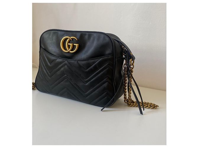 Gucci Marmont Borsa a Tracolla in Pelle Nera Nero - vista 3