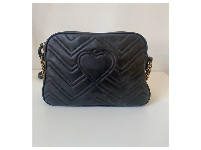 Gucci Marmont Borsa a Tracolla in Pelle Nera Nero - vista 7