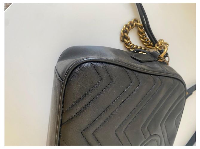 Gucci Marmont Borsa a Tracolla in Pelle Nera Nero - vista 8