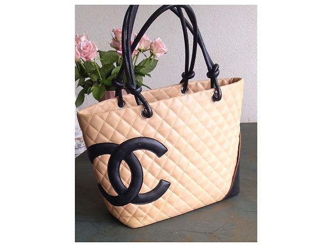 Borsa Shopper Chanel Grand Shopping Cambon Pelle Trapuntata Beige e Nera Nero - vista 12