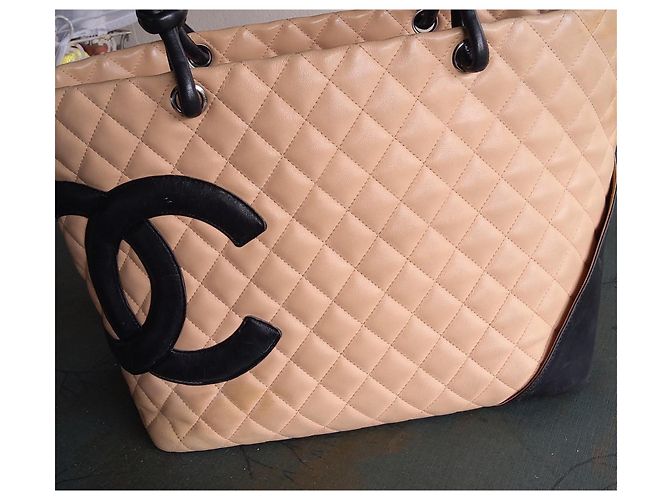 Borsa Shopper Chanel Grand Shopping Cambon Pelle Trapuntata Beige e Nera Nero - vista 13