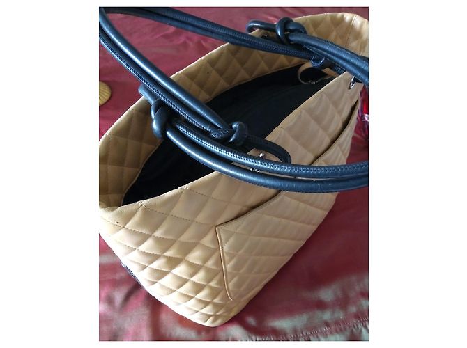 Borsa Shopper Chanel Grand Shopping Cambon Pelle Trapuntata Beige e Nera Nero - vista 14