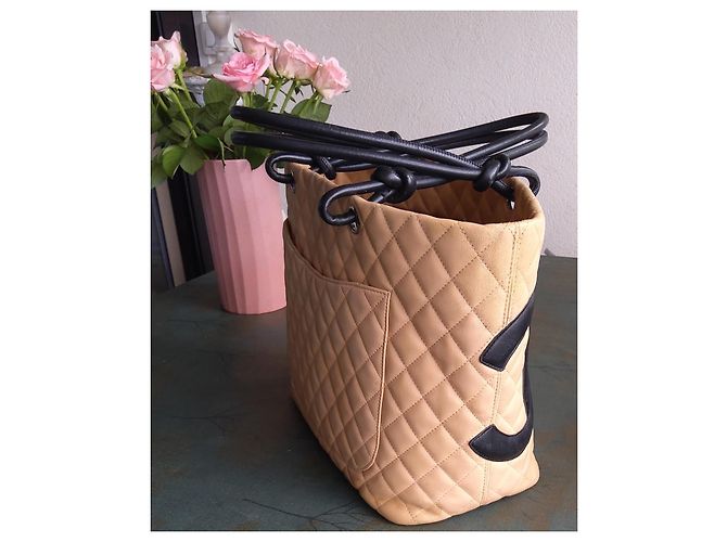 Borsa Shopper Chanel Grand Shopping Cambon Pelle Trapuntata Beige e Nera Nero - vista 16