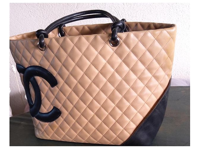 Borsa Shopper Chanel Grand Shopping Cambon Pelle Trapuntata Beige e Nera Nero - vista 17
