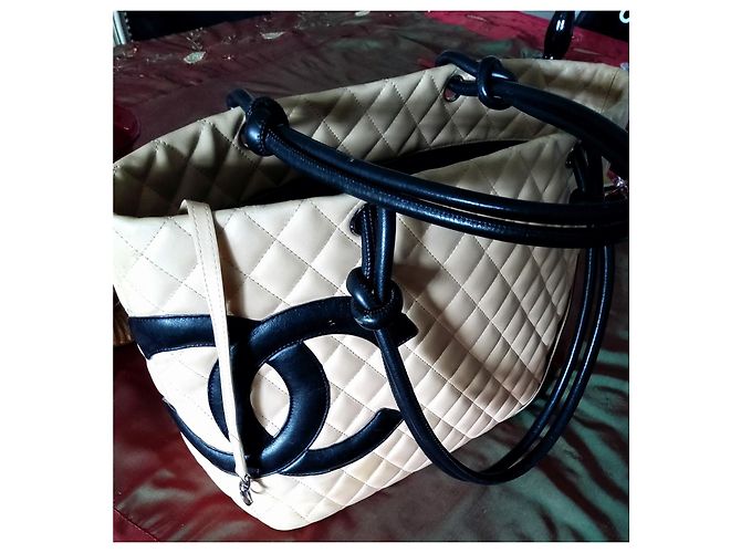 Borsa Shopper Chanel Grand Shopping Cambon Pelle Trapuntata Beige e Nera Nero - vista 5