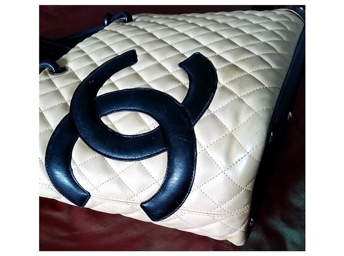 Borsa Shopper Chanel Grand Shopping Cambon Pelle Trapuntata Beige e Nera Nero - vista 7