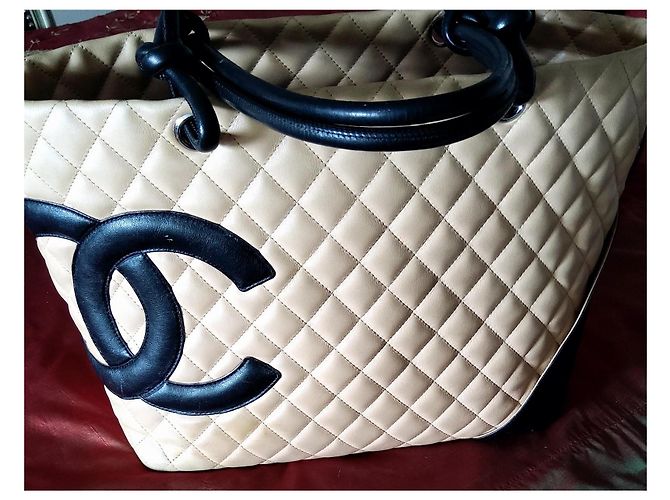 Borsa Shopper Chanel Grand Shopping Cambon Pelle Trapuntata Beige e Nera Nero - vista 8