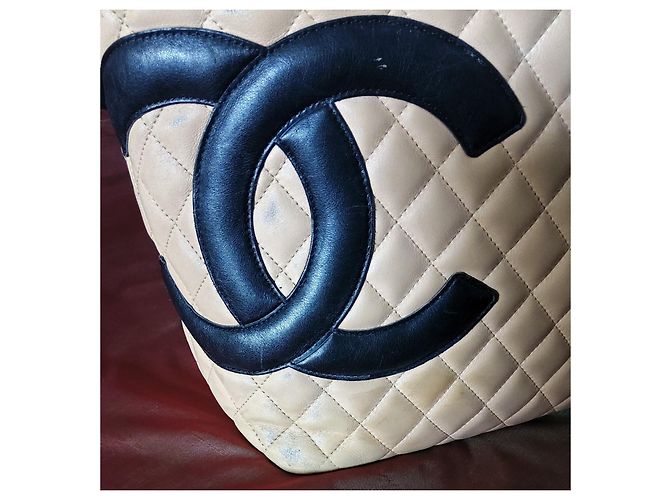 Borsa Shopper Chanel Grand Shopping Cambon Pelle Trapuntata Beige e Nera Nero - vista 9