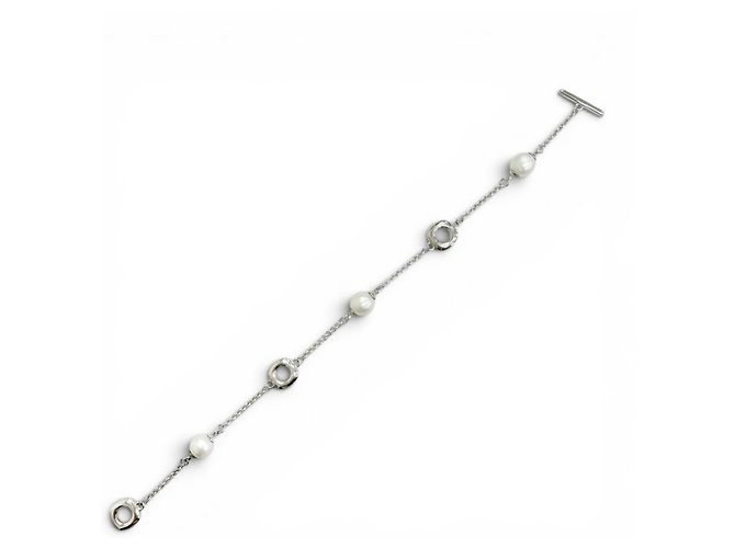 Pulseira Tiffany & Co. de pérolas de água doce e corrente de elos Anchor quadrados Prata Branco - vista 2