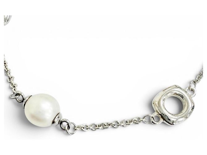 Pulseira Tiffany & Co. de pérolas de água doce e corrente de elos Anchor quadrados Prata Branco - vista 3