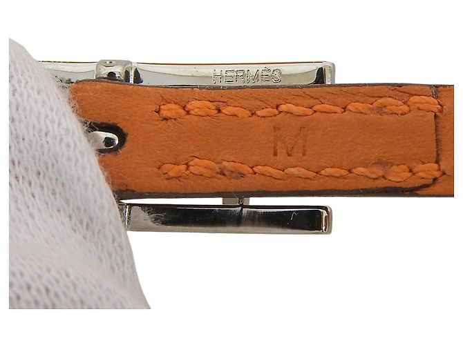 Hermès Pulseira Hermes Api 3 de couro com três fios e ferragem Silver Hardware Laranja - vista 11