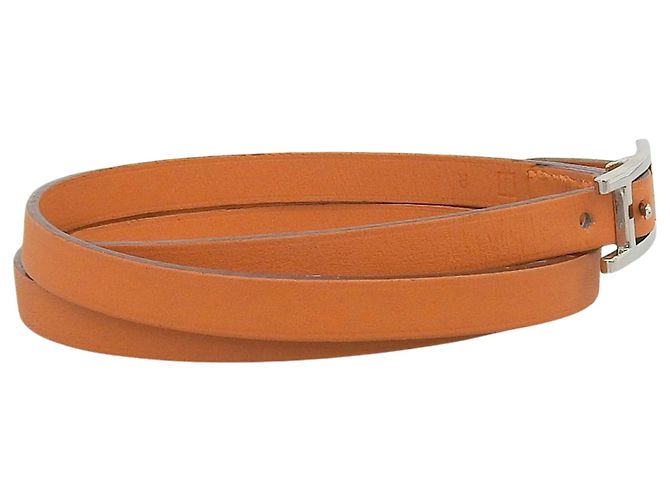 Hermès Pulseira Hermes Api 3 de couro com três fios e ferragem Silver Hardware Laranja - vista 3