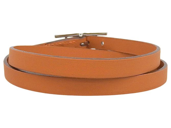 Hermès Pulseira Hermes Api 3 de couro com três fios e ferragem Silver Hardware Laranja - vista 4