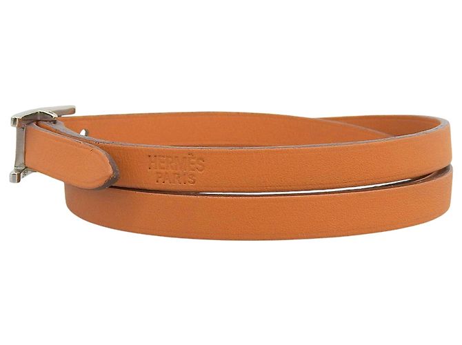 Hermès Pulseira Hermes Api 3 de couro com três fios e ferragem Silver Hardware Laranja - vista 5