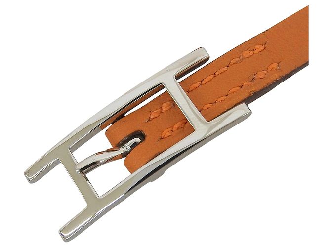 Hermès Pulseira Hermes Api 3 de couro com três fios e ferragem Silver Hardware Laranja - vista 6