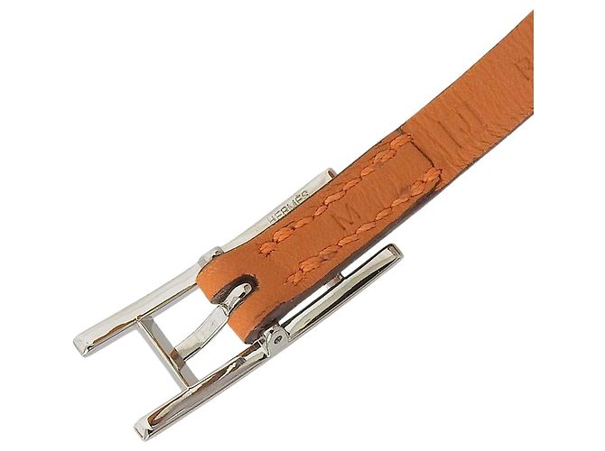Hermès Pulseira Hermes Api 3 de couro com três fios e ferragem Silver Hardware Laranja - vista 7