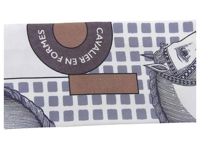 Hermès HERMES Twilly CAVALIER EN FORMES Seidentuch Braun Weiß - Ansicht 9