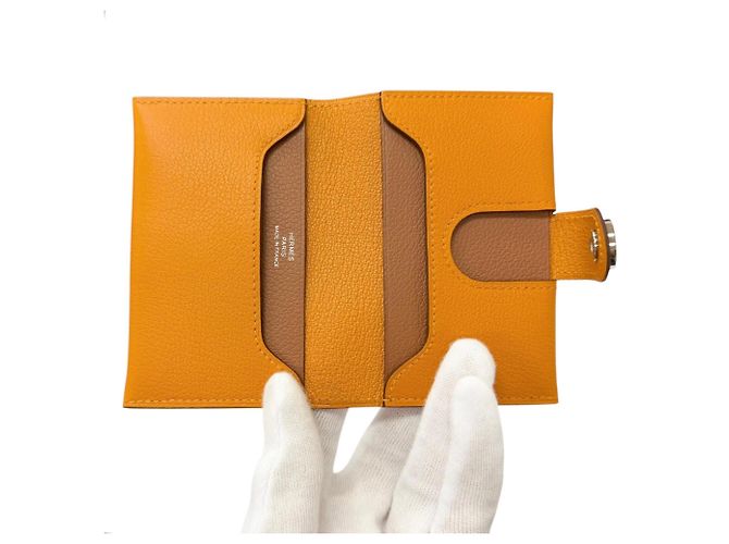 Hermès Hermes R.M.S. Evercolor Clou de Selle Leather Card Case Golden - view 4