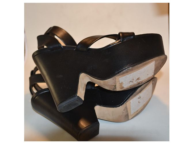 Victoria Beckham Sandali con zeppa in pelle nera Nero - vista 5