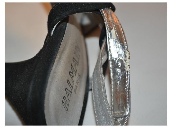 Sandali con tacco Balmain neri e argento Nero - vista 4