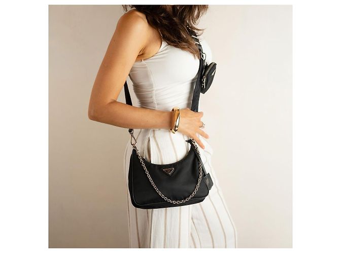 Prada Borsa a tracolla Re-Edition 2005 in nylon Econyl Black Nero - vista 2