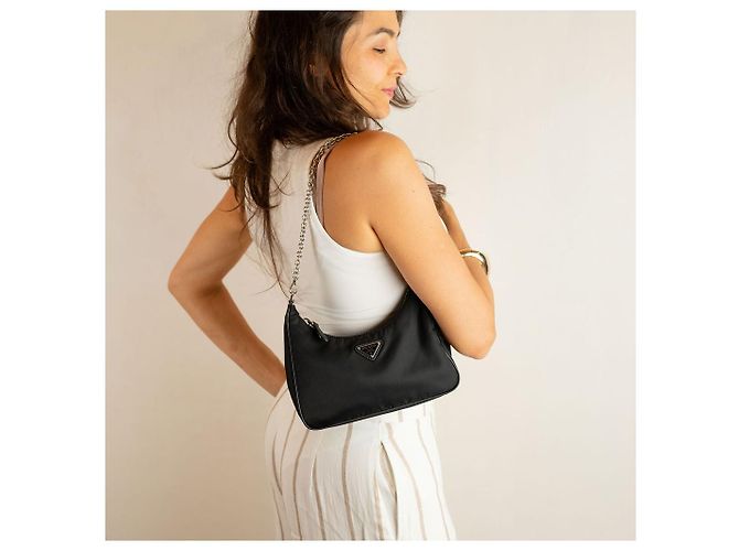 Prada Borsa a tracolla Re-Edition 2005 in nylon Econyl Black Nero - vista 3