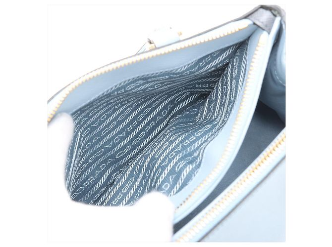 Prada Borsa a Mano Galleria Small Saffiano Lux Leather Blue - vista 13