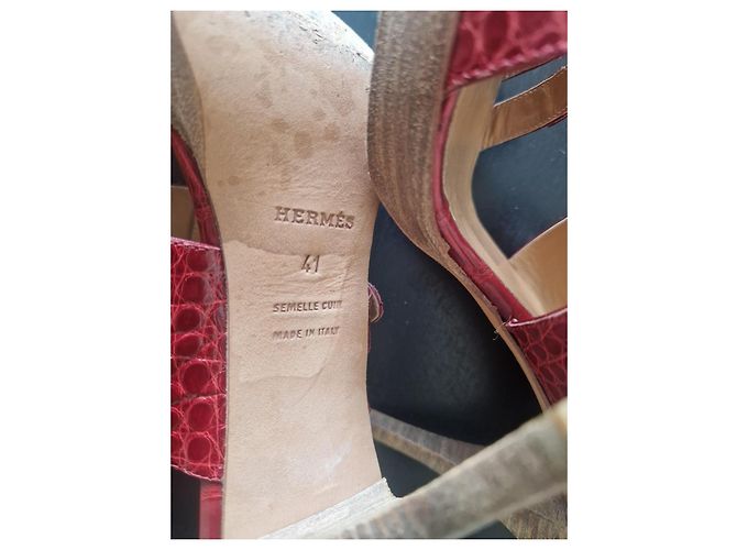Mule Hermès pelle di alligatore Rosso - vista 4