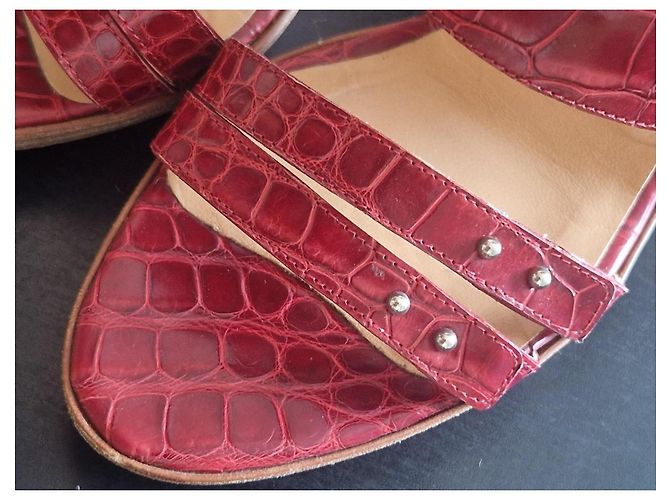 Mule Hermès pelle di alligatore Rosso - vista 8