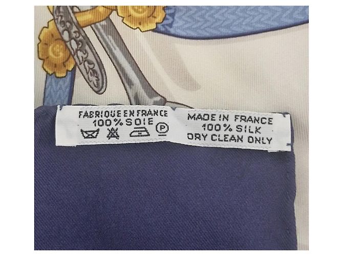 Hermès "Mémoire d'Hermès" Pañuelo de seda 90cm Castaño Blanco Azul Dorado Gold hardware - vista 6