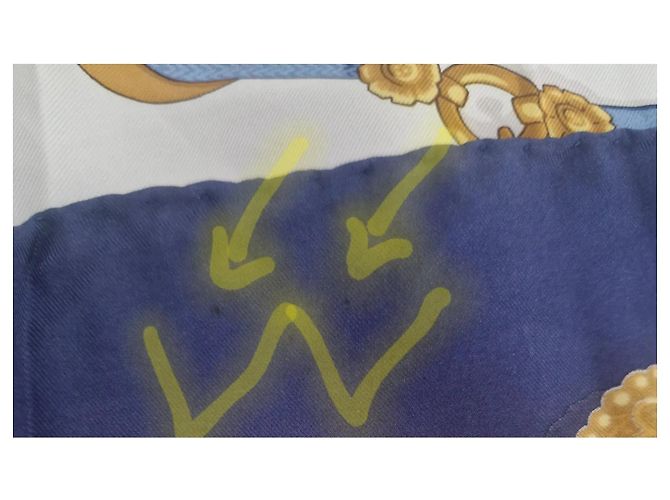 Hermès "Mémoire d'Hermès" Pañuelo de seda 90cm Castaño Blanco Azul Dorado Gold hardware - vista 9