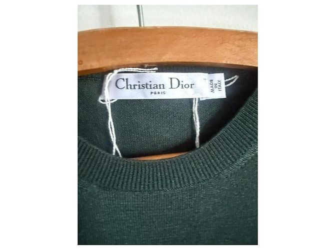 Christian Dior Kurzarm-Pullover aus Kaschmir und Seide - Grün Dunkelgrün - Ansicht 5